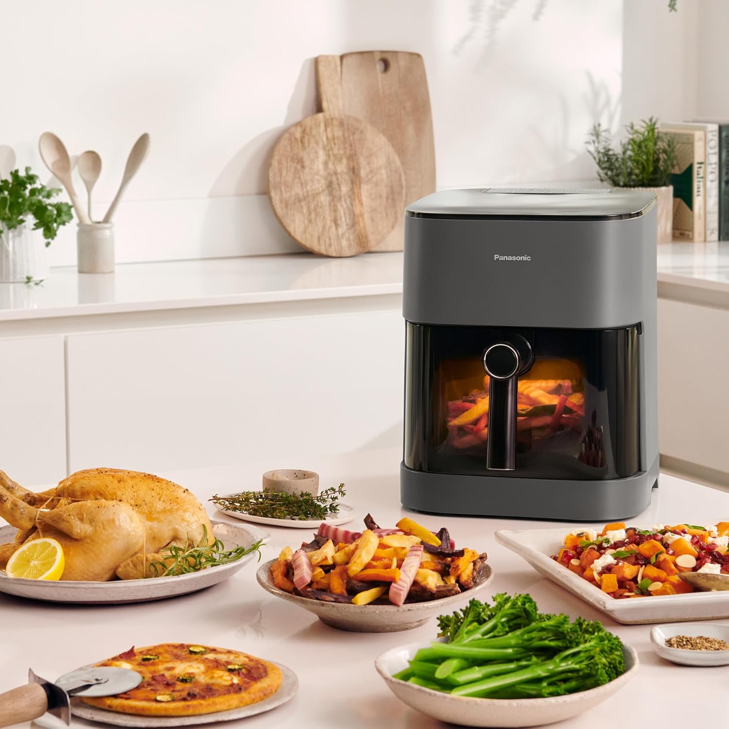 Panasonic Friggitrice ad Aria con Finestra di Ispezione 5L Nero/Grigio NF-CC500SXE Panasonic Friggitrice ad Aria con Finestra di Ispezione 5L Nero/Grigio NF-CC500SXE